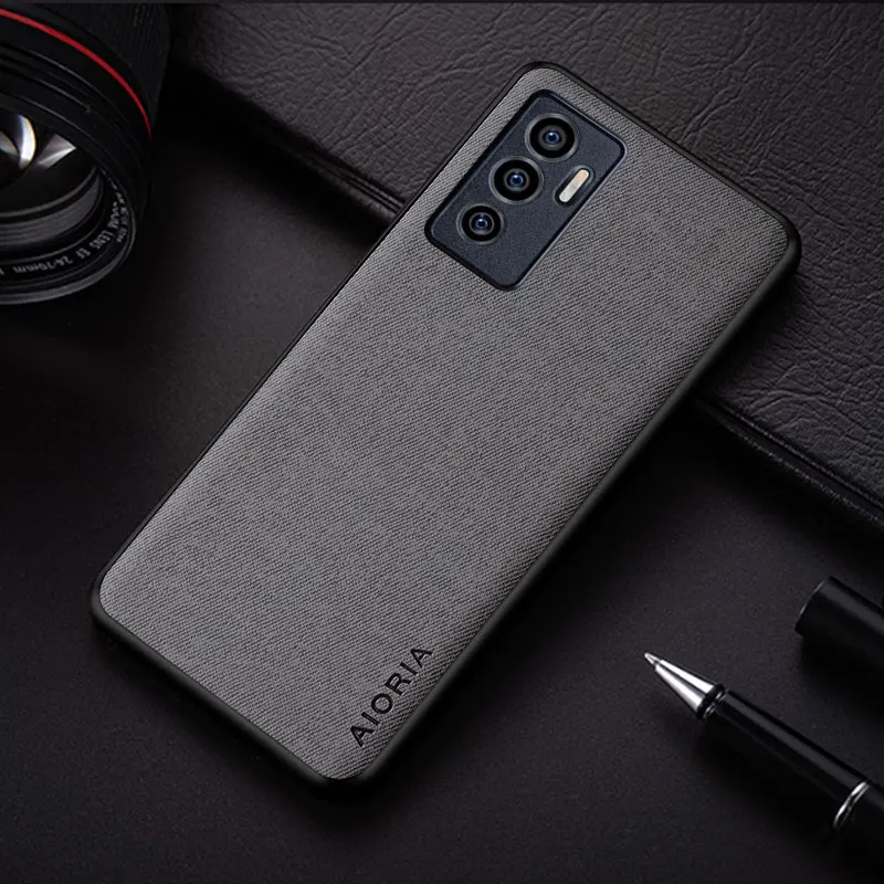 Case for Vivo V23e coque business style simple design lightweight durable solid color textile leather cover funda |