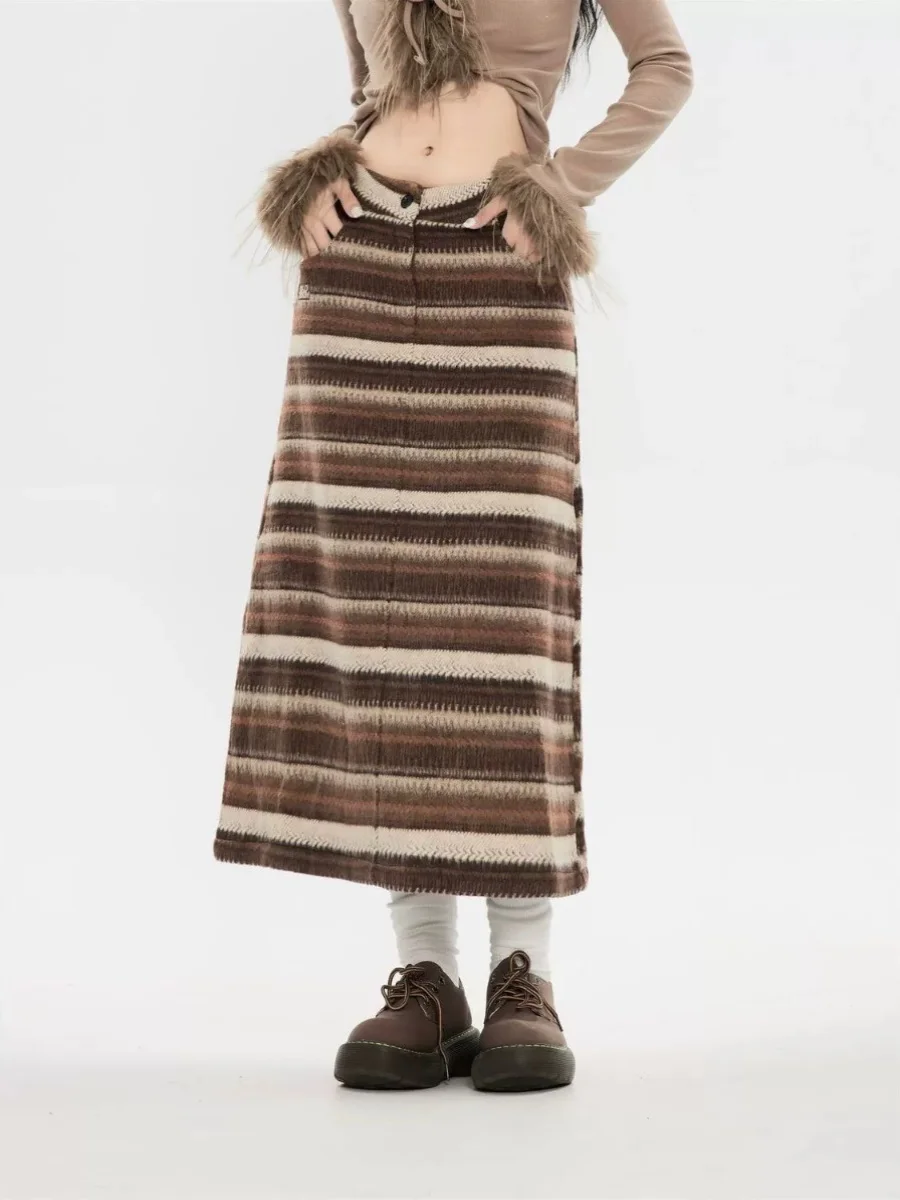 Женская юбка трапециевидной формы в полоску винтажная эстетичная асимметричная