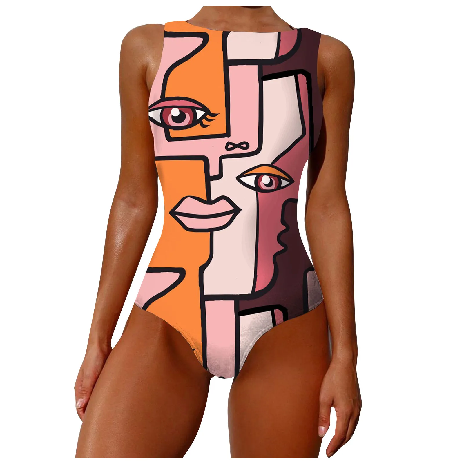 

1 шт., женский слитный купальник-бикини с высоким воротом и открытой спиной