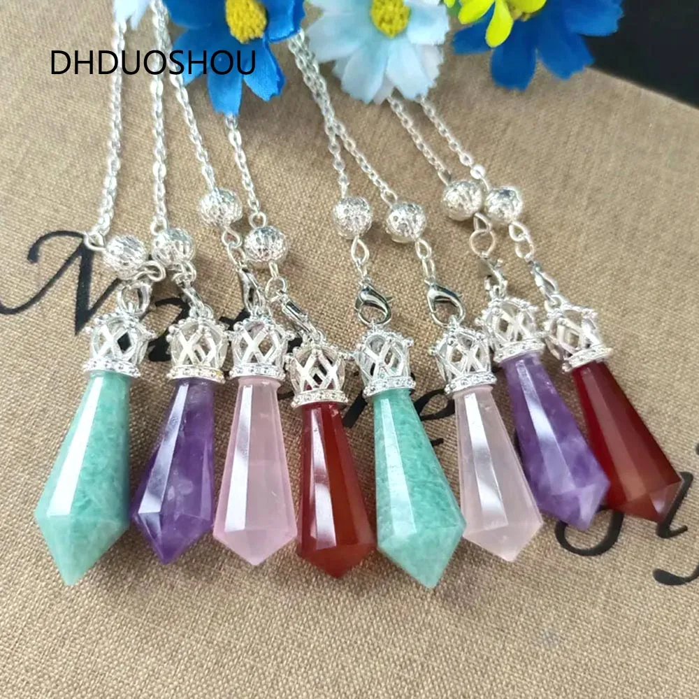 

Natural Crystal Pendulum Real Genuine Gemstone Pendulos Jewelry Pendant Reiki Stones For Healing Dowsing Divination Meditation