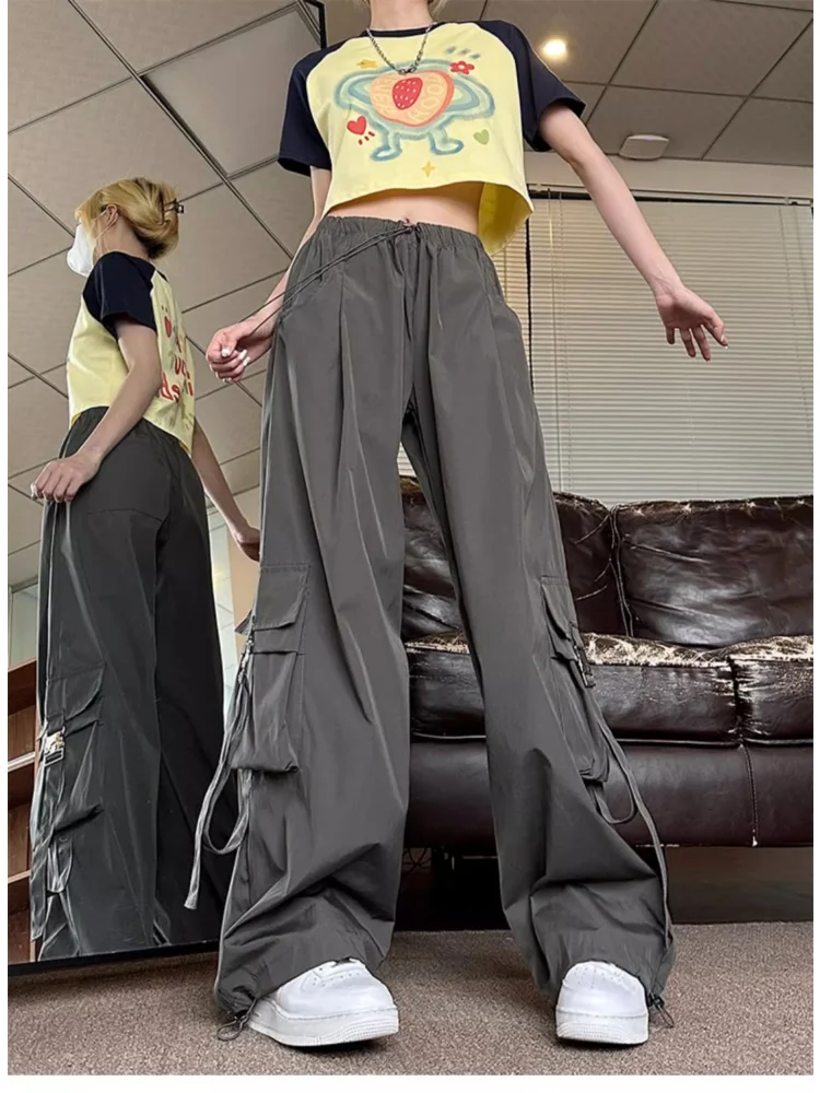 

HOUZHOU Y2K Hippie Oversize Gorpcore Pants Women American Retro Streetwear Kpop Cargo Parachute Trousers Female Baggy Pantalones