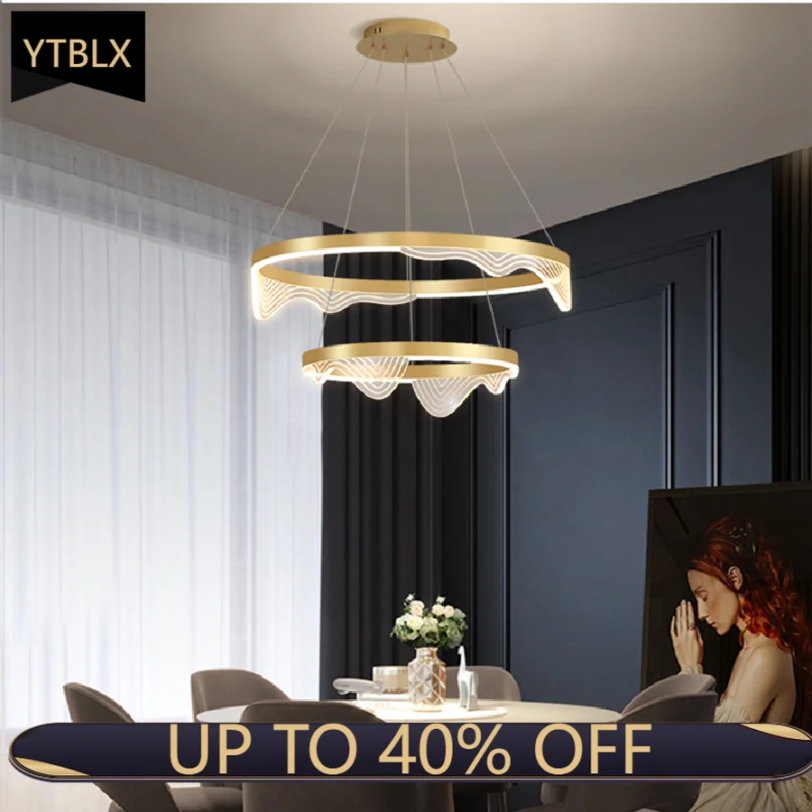 

IWP Modern Hanging Light Luxury Gold Acrylic LED Chandelier Living Room Dining Table Pendant Lamp Creative Kitchen Island Light