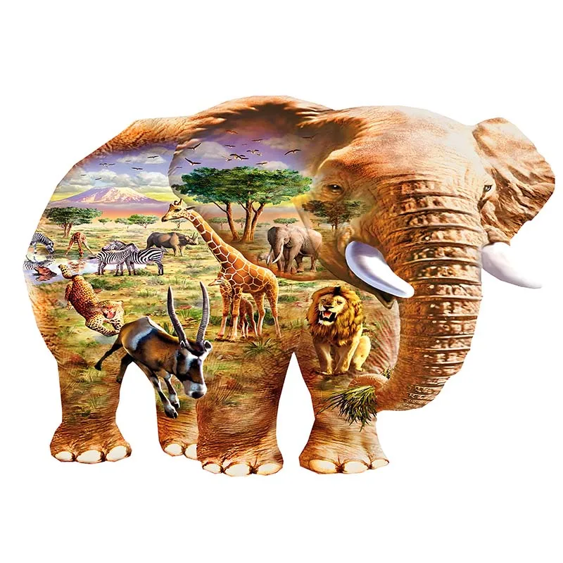 

Africa Elephant Wooden Puzzles For Kids Adult Custom Jigsaw Puzzle Box Gift 10 Design Animal Shaped Piece Toy Game Wholesale