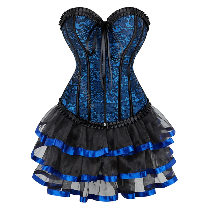 Купи Blue Corset Dress Bustier Skirt Tutu Set Plus Size Lace Up Gothic Victorian Lolita Vintage Sexy Exotic Burlesque Korsett за 673 рублей в магазине AliExpress