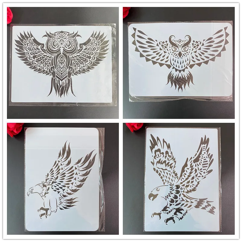 

4pcs / set A4 Mandala eagle Stencils Painting Coloring Embossing Scrapbook Album Decorative Template stencil paris CN(Origin)