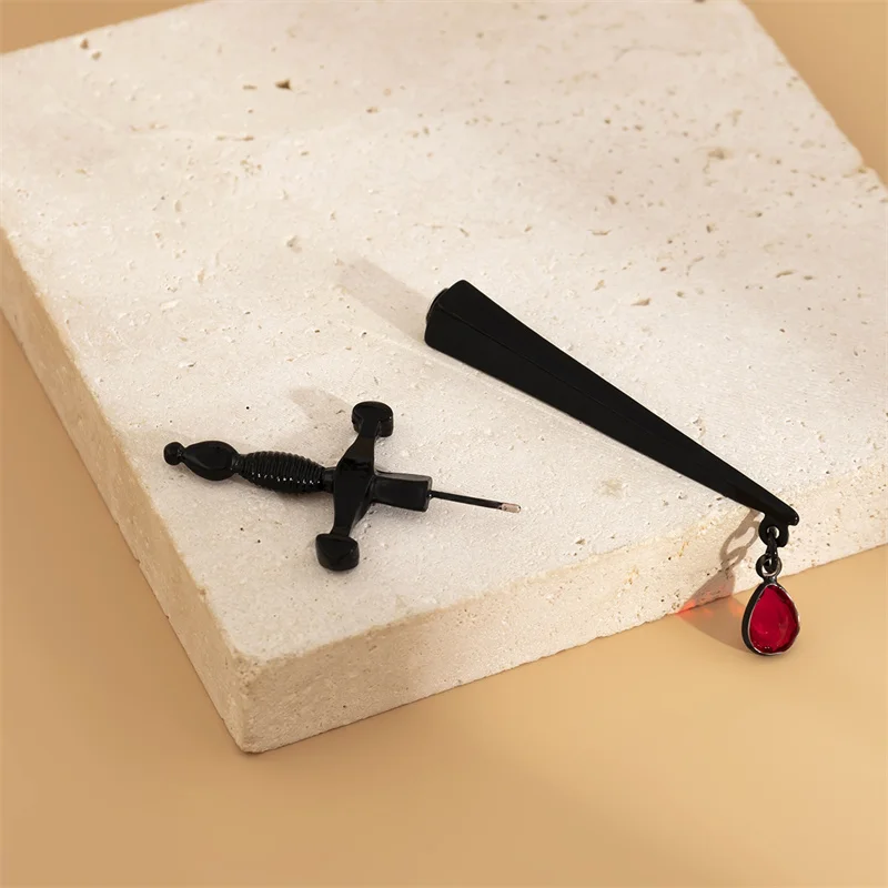 

Europe And America Fashion Personality Long Sword Hilt Earrings Tide Cool Hip-hop Red Drops Zirconia Cross Earrings DF001