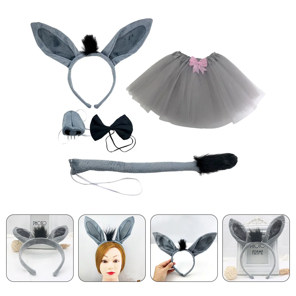 

Costume Animal Headband Ears Kit Halloween Tail Cosplay Kids Accessories Animals Set Dress Ear Costumes Burro Party Hair