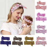 2pcs mom baby bow headband parent child headwear cute flowers leopard pattern printing ears elastic hairband hair accessories