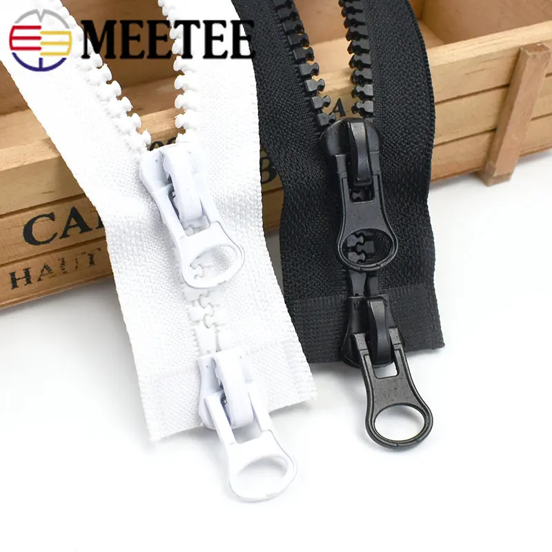 

Meetee 8# Double Sliders Resin Zippers 60-250cm Open End Decorative Zips Repair Kit Down Jacket Coat Tent DIY Sewing Accessories