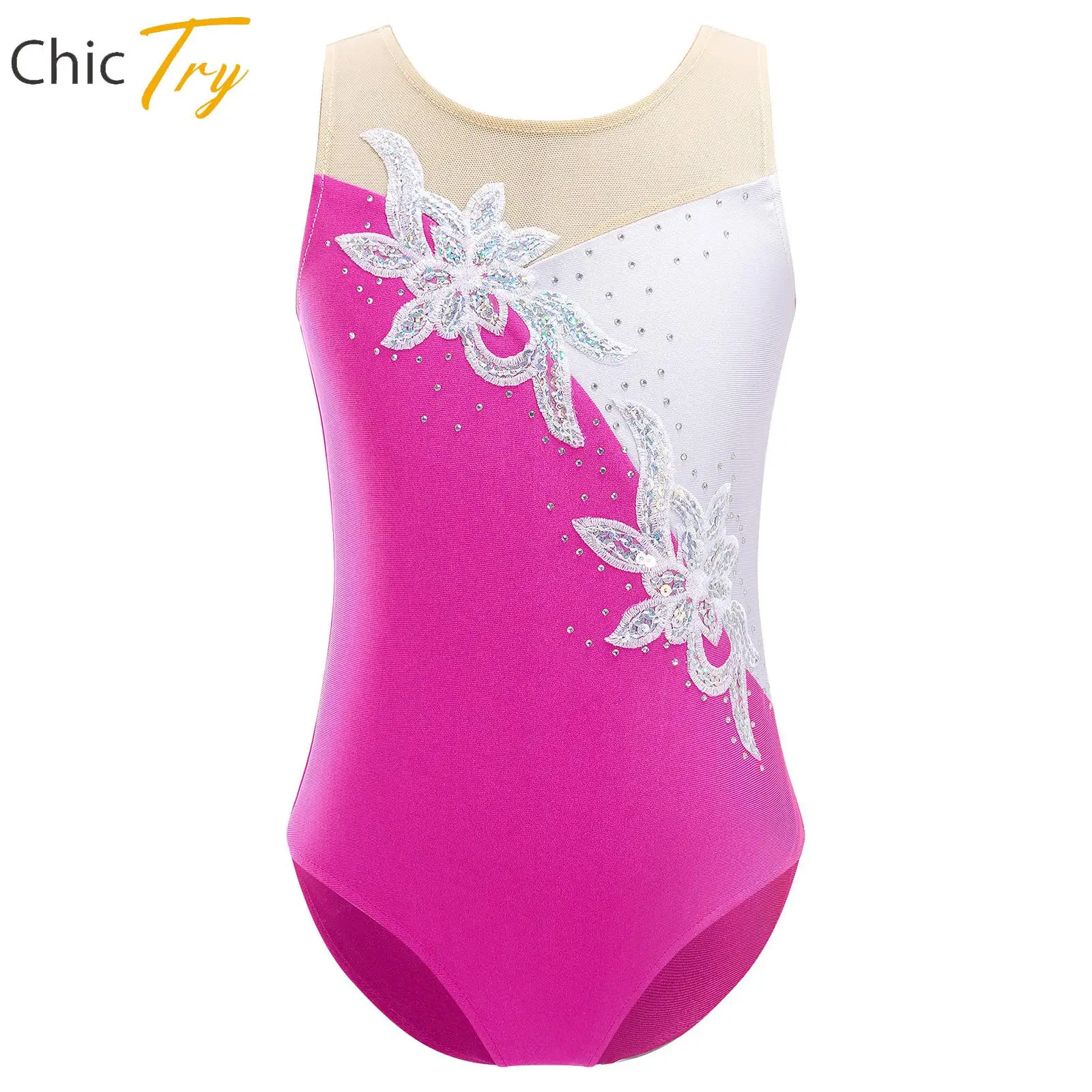 

Girls Gymnastics Leotards Sparkle Rhinestone Ballet Dance Leotards Ice Skating Costume Sleeveless One Piece Bodysuit Dancewear