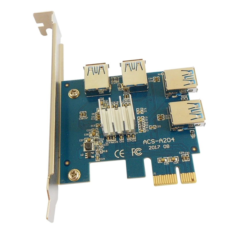 

PCIE Riser Card 1 to 4 1X to 16X USB3.0 Slot Expansion Card Multiplier Hub Adapter for Bitcoin Mining Miner BTC Devices