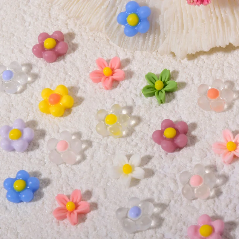 

3D Resin Flower Nail Gems 50Pcs Five Petals Nail Jewelry Manicure Decor Mix Colorful Nails Ornaments DIY Art Manicure Tools