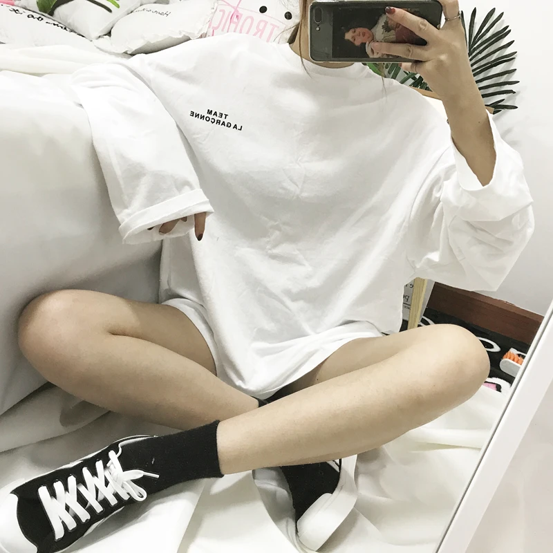 Весенняя женская футболка с длинным рукавом Повседневные базовые Топы для пар