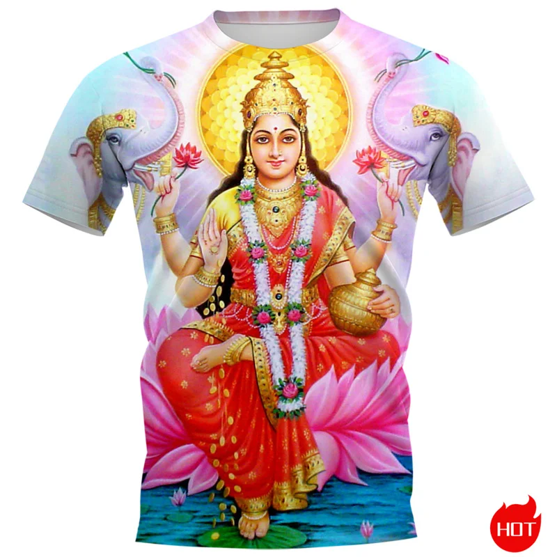 Летняя 3D Футболка с принтом индуистской богини Лакшми индийская духовная тотем