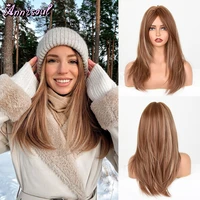 annisoul brown highlight blonde long straight synthetic wigs for women glueless natural wave wigs with bangs cosplay lolita hair