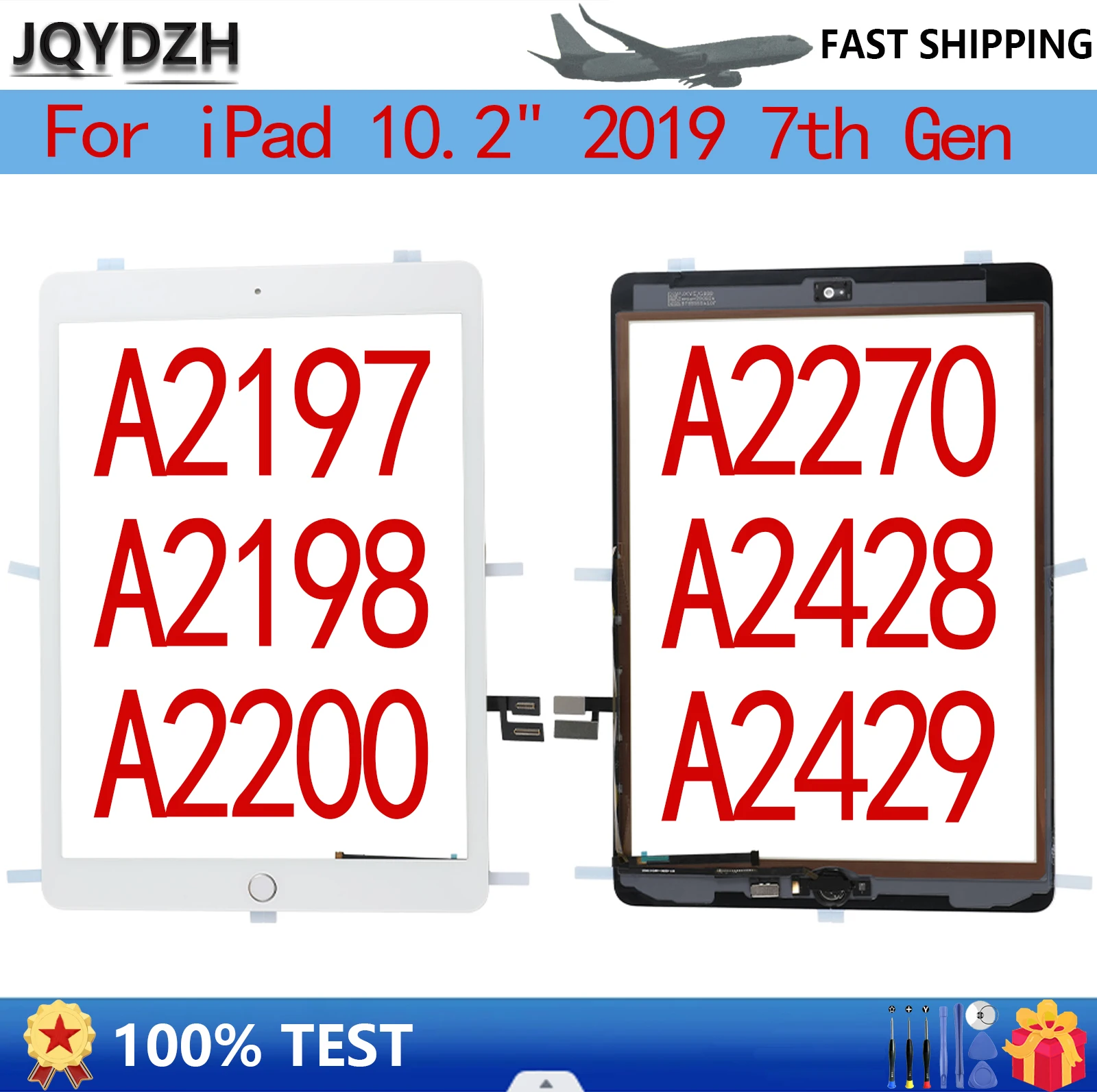 

JQYDZH For iPad 10.2" 2019 7th Gen A2197 A2198 A2200 iPad 8 2020 A2270 A2428 A2429 8th Gen Outer Touch Screen Digitizer Front