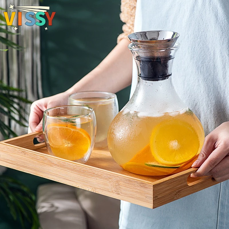 1 Set Large Capacity Kettle Drip-Free Glass Pitcher with Lid High Temperature Resistant Household Ice Tea Jar Cold Water Jug