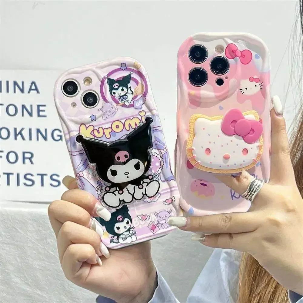 Милый чехол-кронштейн Hello Kitty Kuromi для Realme C55 C53 C63 C67 C65 C35 C33 C21Y C25Y C30 C21 C20 8 5G 10 11 12 Pro Plus