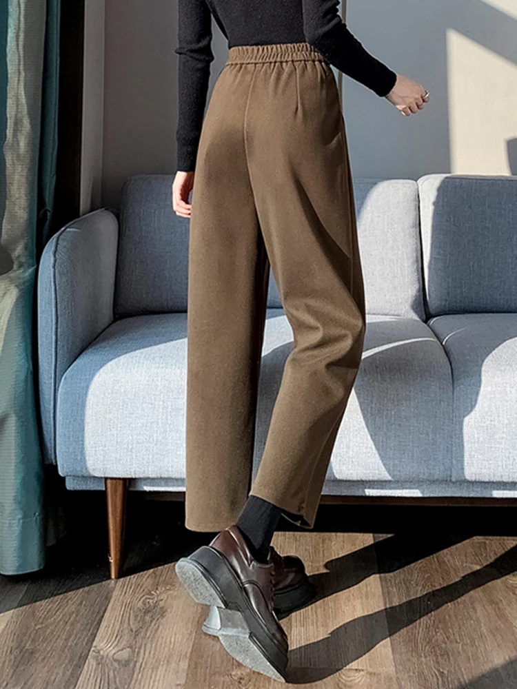 2024Новинка осени и зимы шерстяные брюки-шаровары с высокой талией женская одежда