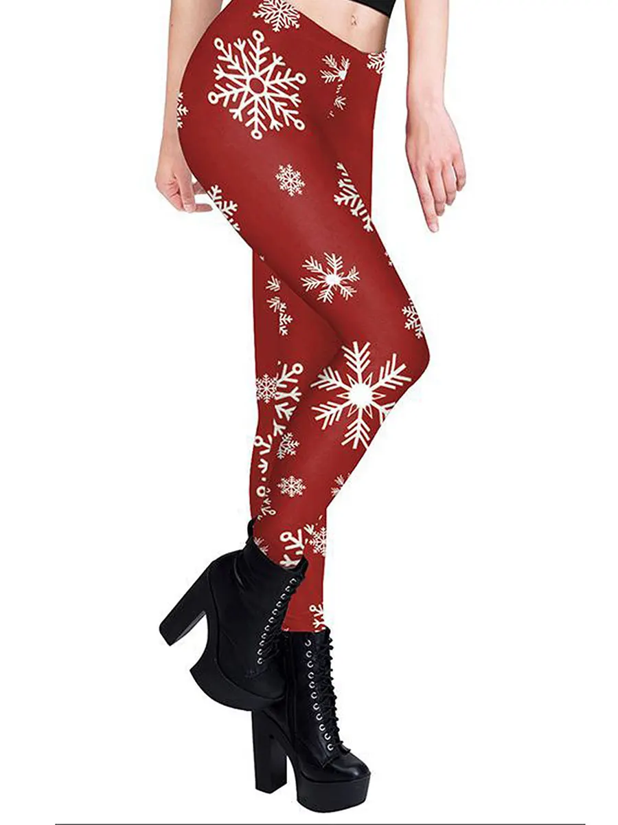 

Рождественские Леггинсы для женщин, милые облегающие леггинсы для тренировок с принтом снега, колготки, штаны для йоги, костюмы для женщин