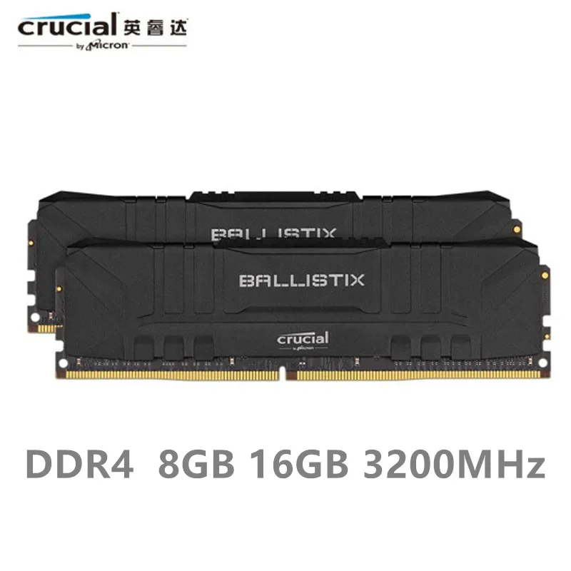Оригинальная оперативная память Crucial Ballistix DDR4, 8 ГБ, 16 ГБ, 3200 МГц, игровая память для настольных ПК, совместима с AMD и INTEL