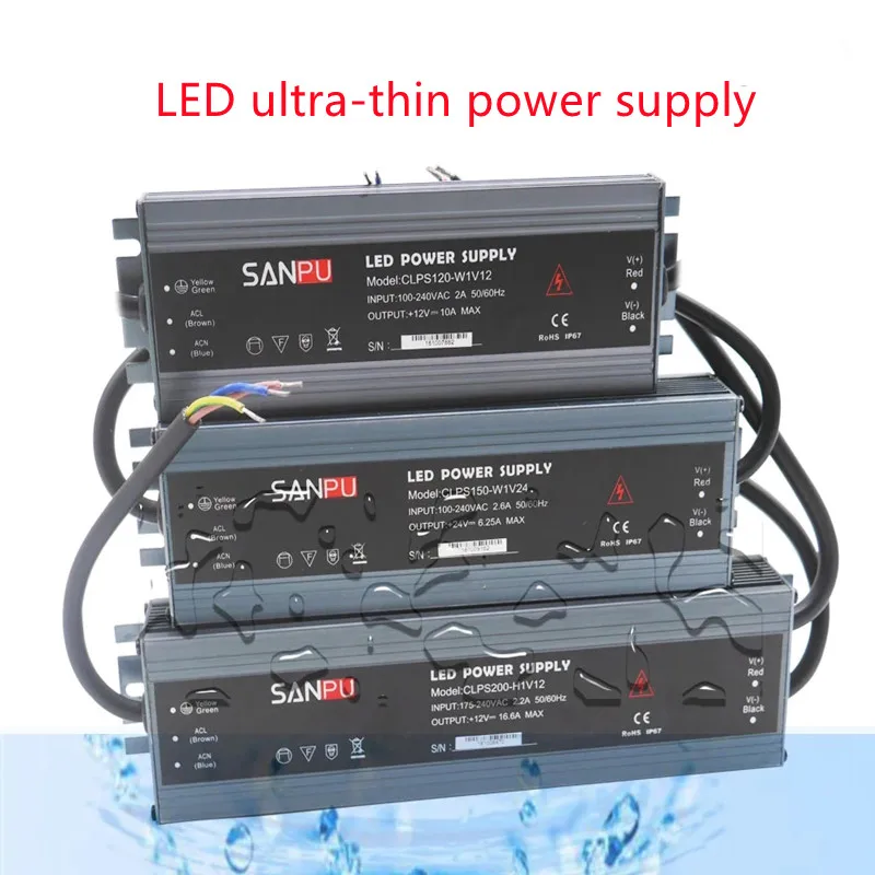 

LED ultra-thin power supply waterproof IP67 45W/60W/100W/120W/150W/200W/300W AC110V-220V to DC12V/ DC24V transformer led Driver