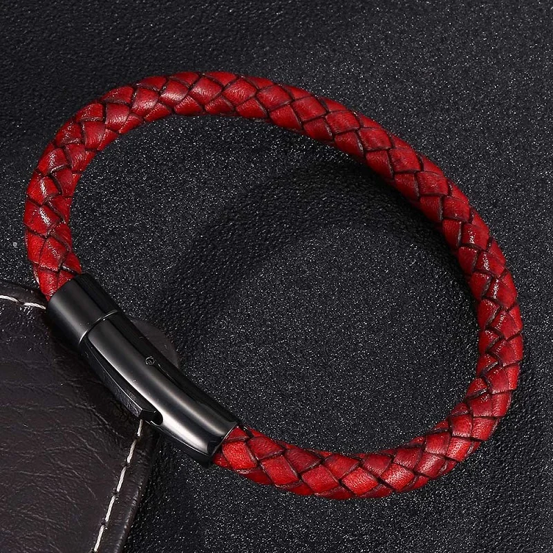 

6mm Vintage Red Braided Leather Bracelet Men Women Bracelets Fashion Bangles Gifts DropShipping