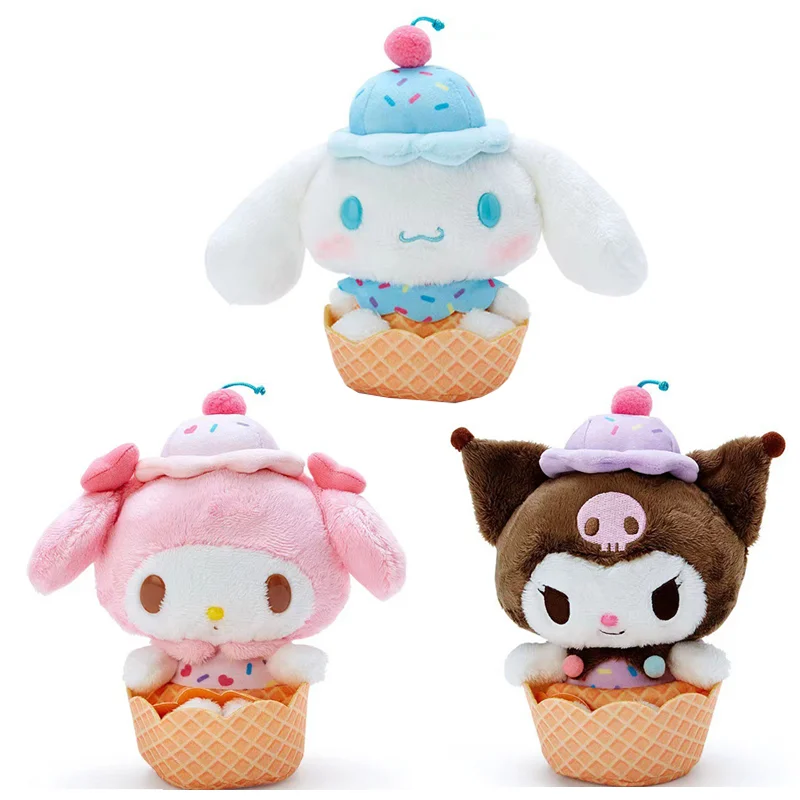 

20cm Anime Sanrioed Ice Cream Cone Series Plush Toy Kawaii Cartoon My Melody Kuromi Cinnamoroll Animals Plushie Doll Kids Gift