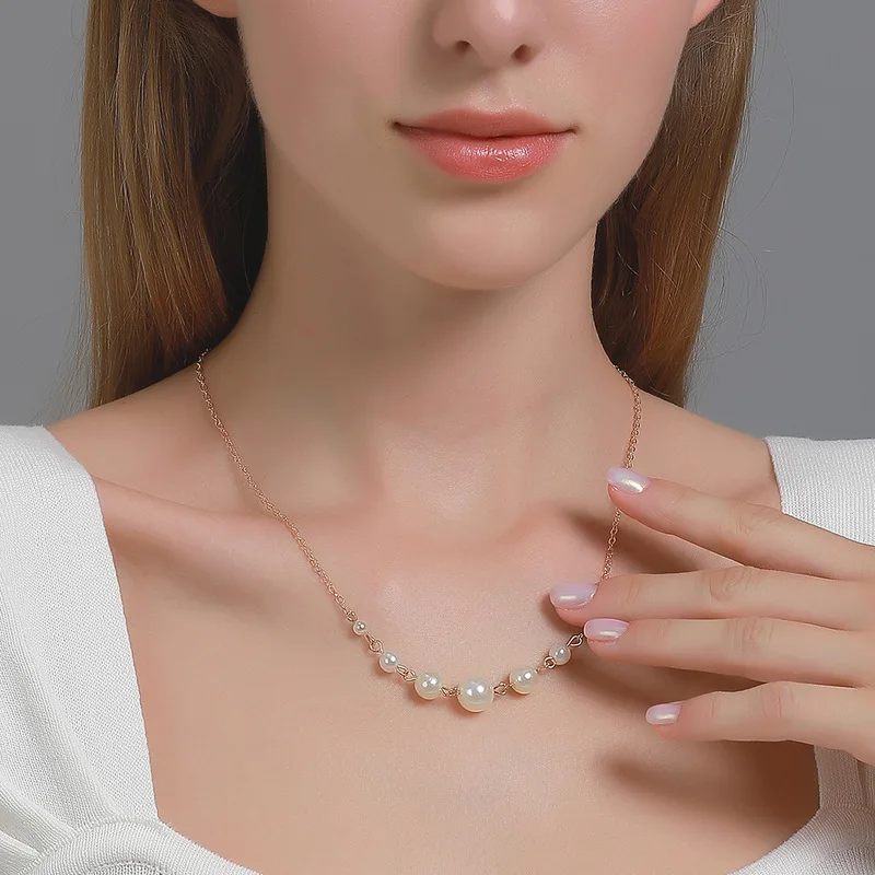 

Korea Elegant Multi Size Imitation Pearl Pendant Necklaces for Women Femme Gold Color Chain Chokers Necklace Wedding Jewelry