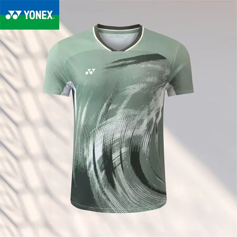 Быстросохнущая мужская и женская футболка для бадминтона YONXE с короткими