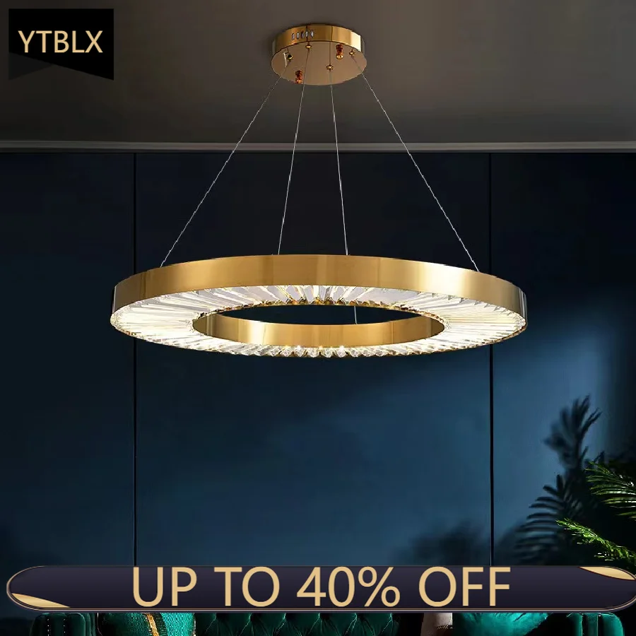

IWP Modern Crystal Gold Pendant Lamp LED Round Crystal Hanging Light For Bedroom Dining Hall Living Room Kitchen New Chandelier