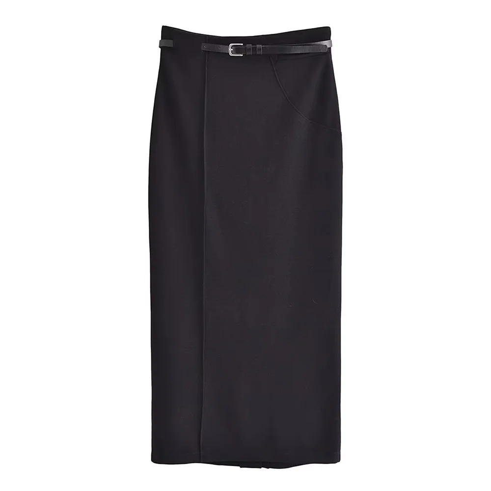 

Весна 2022, новинка, модная простая юбка PB & ZA, Женская прямая трапециевидная юбка с завышенной талией, юбка средней длины