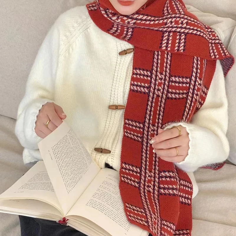 Женский шерстяной шарф в клетку Luna & Dolphin, большой шаль из пашмины в английском стиле, теплый белый ярлык, Осень-зима