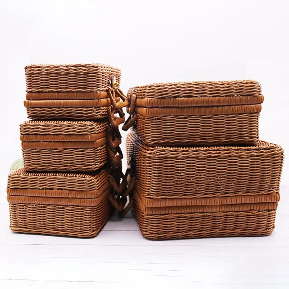

Organizer Storage Case Makeup Vintage Rattan Woven Holder Suitcase Sundries Box