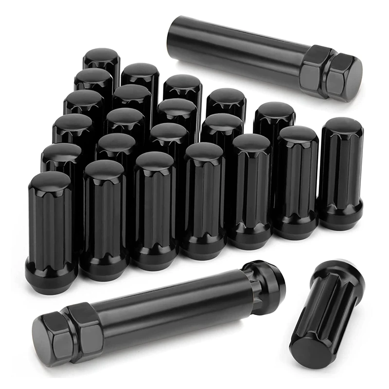 

GTBL M14X1.5 Wheel Lug Nuts, 24 Pieces 14Mmx1.5 7 Spline Drive Awl Acorn Cone Lug Nuts 2Inch Long Black With 2 Socket Key