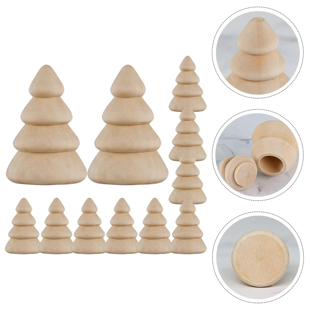 

10pcs Unfinished Wooden Trees DIY Mini Wooden Trees Painting Craft Decorations