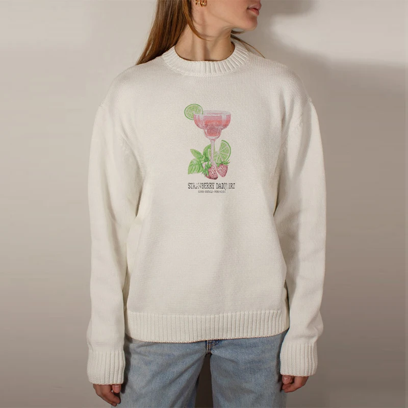Осень-зима 2023 женский пуловер с принтом клубники свитера свободный вязаный