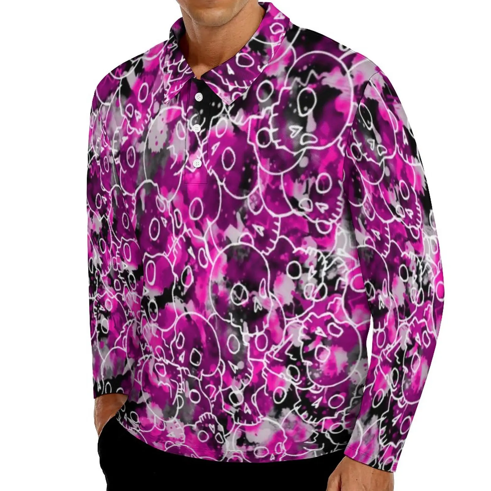 

Рубашка-поло с длинным рукавом и абстрактным принтом, в стиле оверсайз