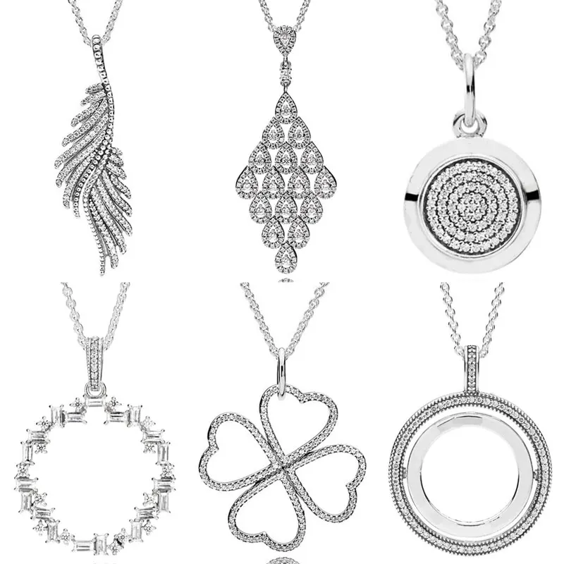 

Majestic Feathers Shards Of Sparkle Geometric Lines Signature Necklace For Fashion 925 Sterling Silver Charm DIY Jewelry