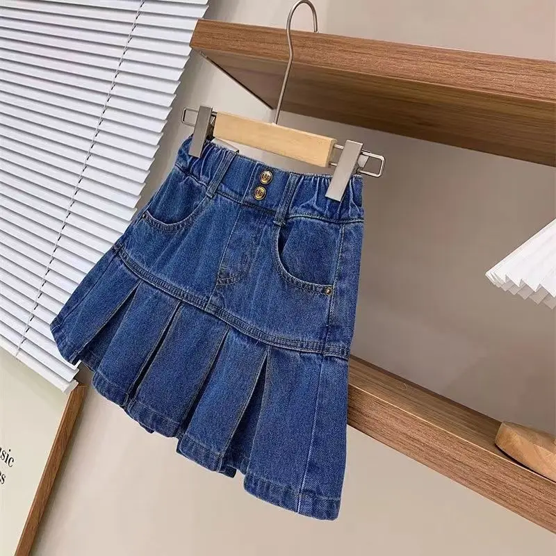 

Summer kids children's girls' denim skirts Korean version new culottes Fashionable pleated personalized small high-waisted culot