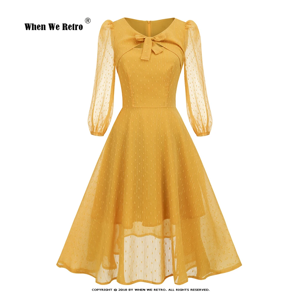 

Шифоновое платье с пышными рукавами, в стиле Хепберн