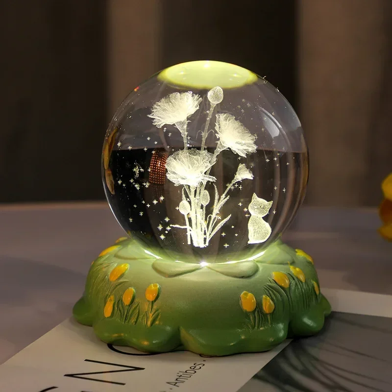 Rose Countryside Style New interior Carved Crystal Ball Night Light Atmosphere Resin Handicraft Decoration Gift