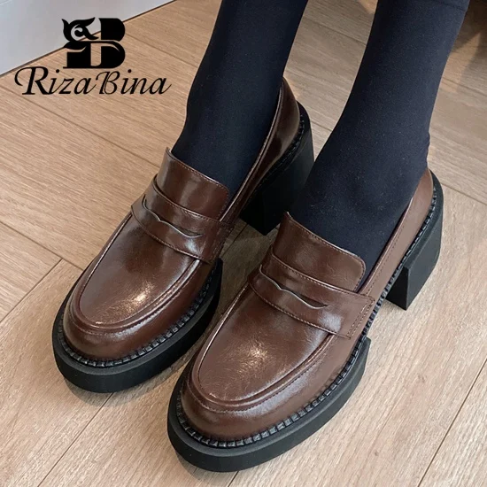 

Туфли-лодочки женские из натуральной кожи на толстом высоком каблуке, размеры 34-39