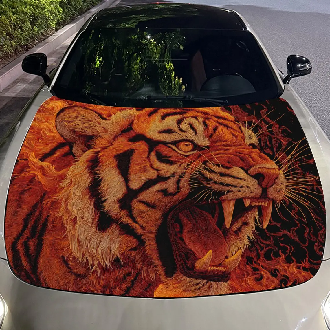 Фото Автомобильные наклейки Dynamic Tiger Roar Design с ревом тигра в жирных оранжевых тонах, наклейка на капот автомобиля Exuding Wild Ferocity, Waterpro №4