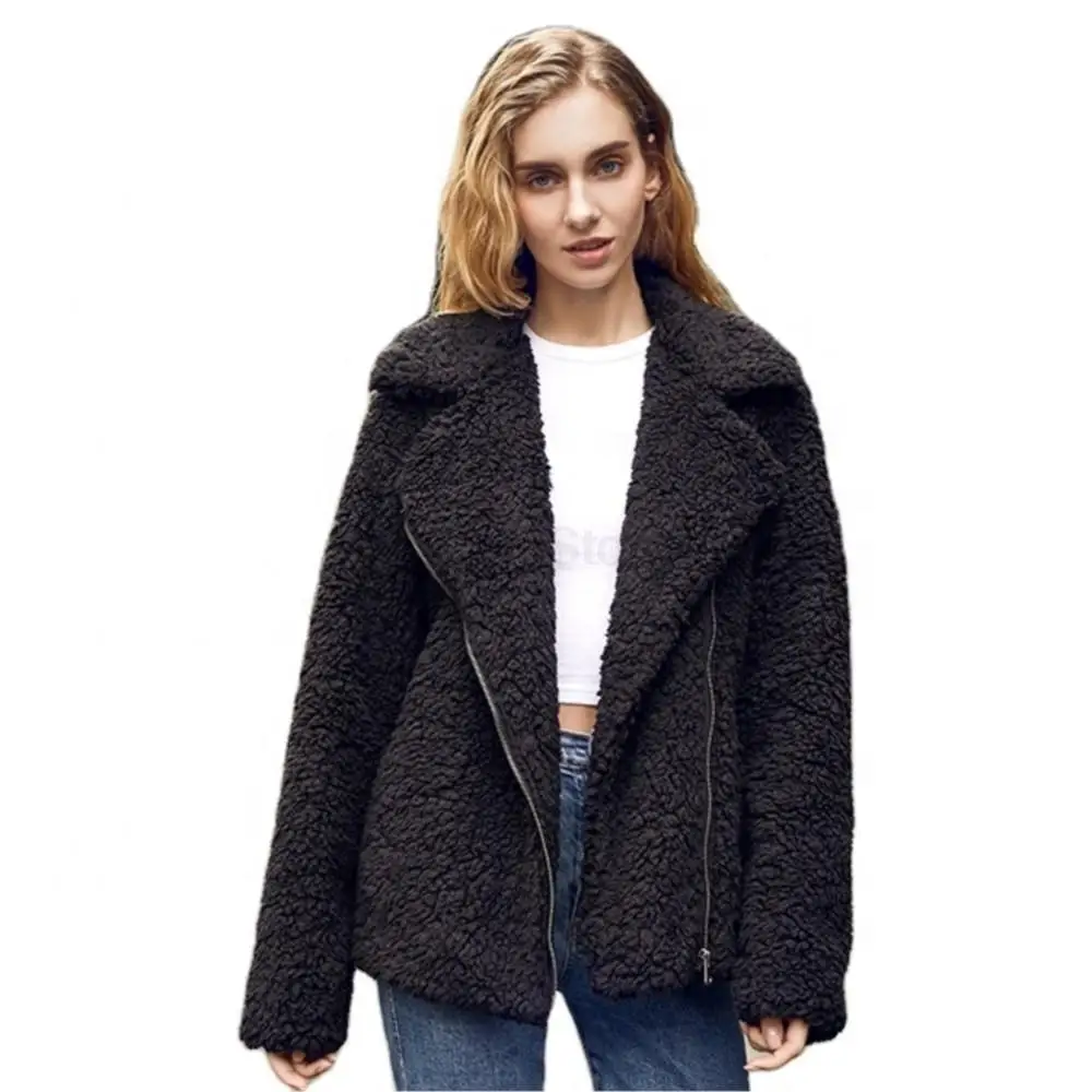 Real Fur Thermal Women's Coat Fashion Designer Simple Teddy Fur Coat Pocket Short Style Pure Color Soft Zipper Fur Jackets