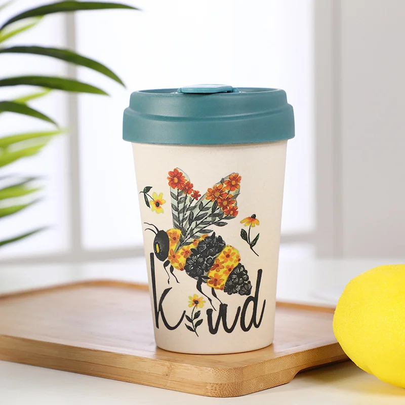 450ml New Arrival Reusable Bamboo Fibre Coffee Cup Creative Fashion Tea Mug Wheat Straw Travel With Silicone Lid |