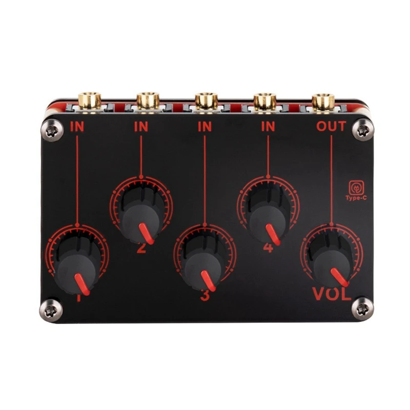 

4 Channel Line Mixer Portable Analog Sound Mixing Console Highest Sound Quality Stereo Mixer USB DC5V Power Mini Mixer Durable