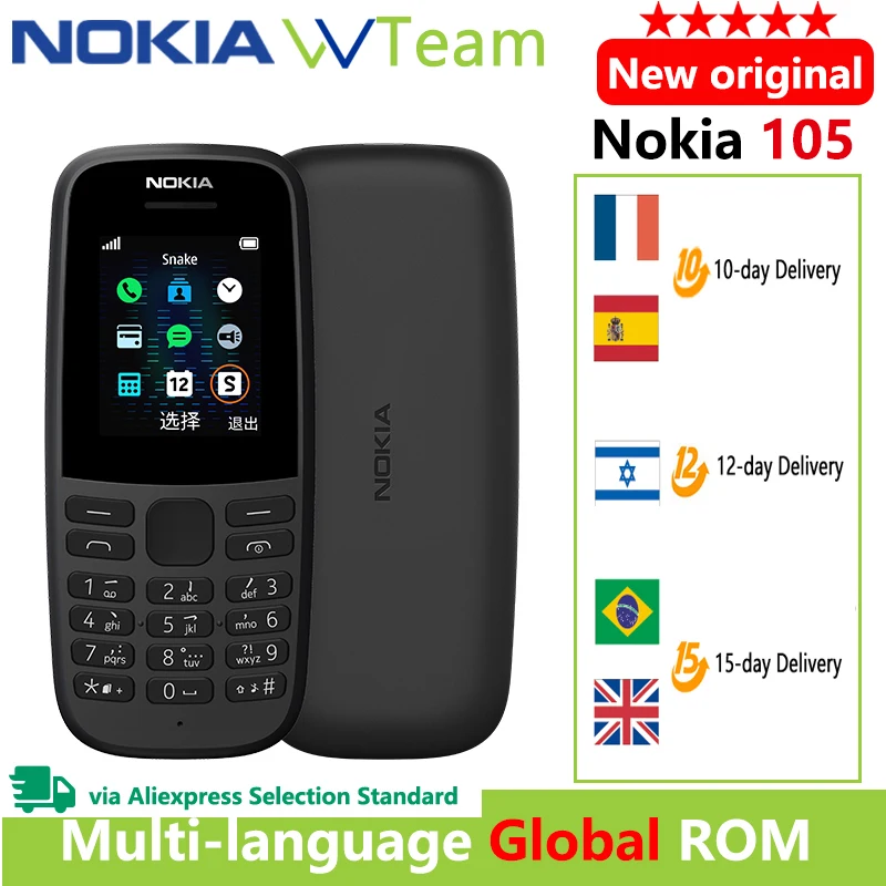 

New Original Nokia 105 New 1.77“ Display 4MB Storage 800mah Battery Ultra-long Standby With Flashlight Games Radios 2G