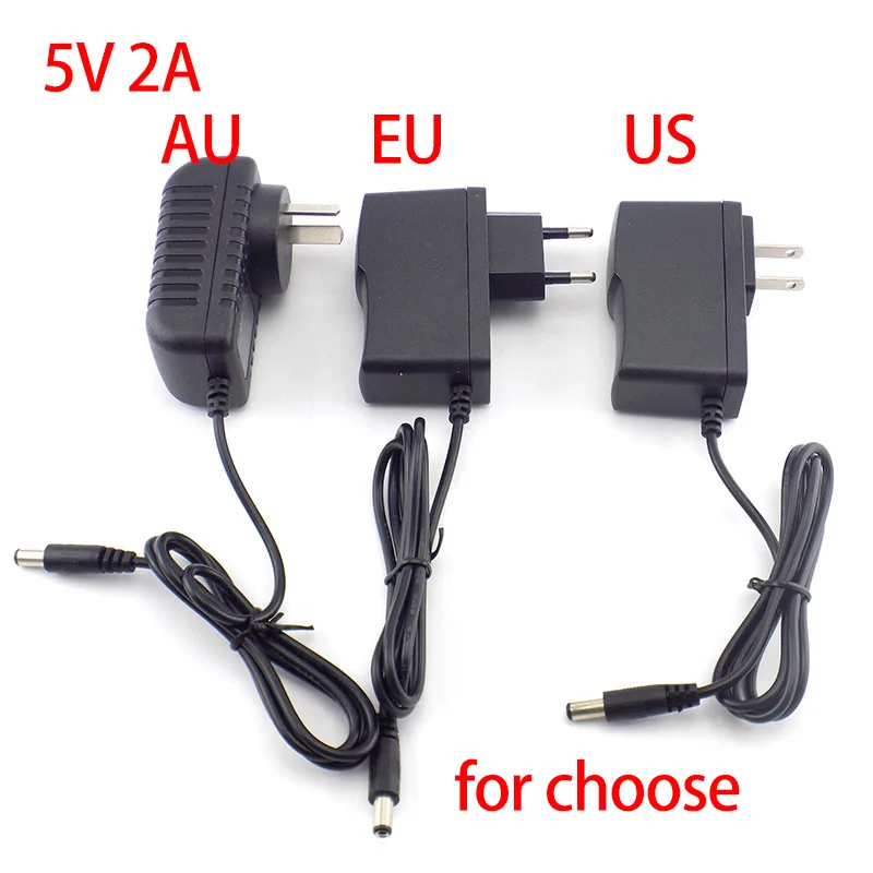 

5V 2A 2000ma AC to DC Power Supply Adapter Wall Charger for Led Strip Light Lamp CCTV Camera EU AU US PLUG 5.5MM*2.1mm