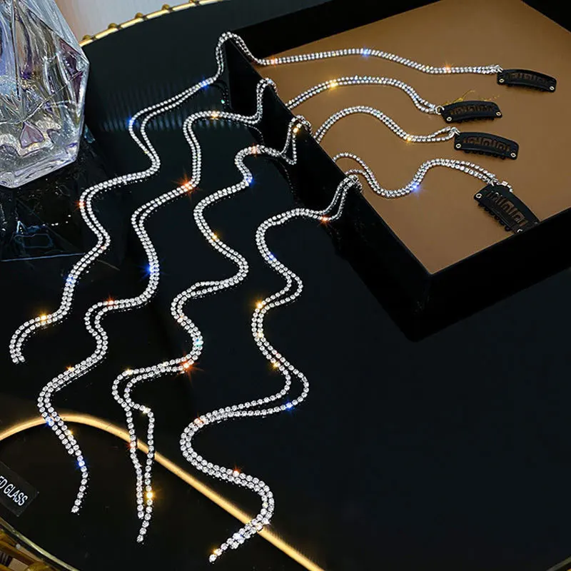 

Shiny Rhinestone Chain Hairpins Women Long Tassel Crystal hair clip ladies High Sense Party Bar Girls Hair Jewelry Accessories